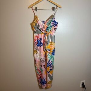 Entro Pink Floral Midi Dress Tropical Print Medium